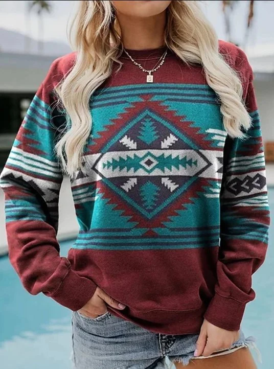 Ethnic Geometric Pattern 3D Print Sweatshirts Women Casual Raglan Long Sleeves Hoodie Y2k Pullover Harajuku Tops Female Clothing