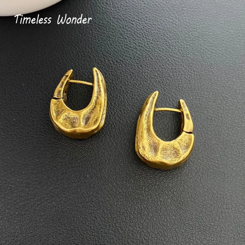 Timeless Wonder Retro Brass Geo Hammered Stud Earrings for Women Designer Jewelry Punk Luxury Trendy Runway Rare Top Cute 1372