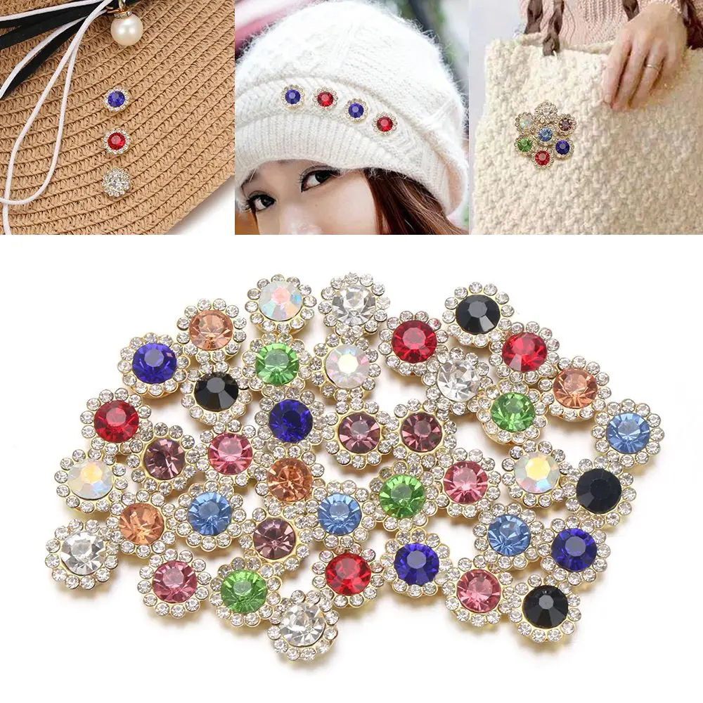 10PCS Flower-shaped Rhinestone Buttons Shiny Crystal Glass Stone Steel Bottom Clothes Decoration Sewing Accessories