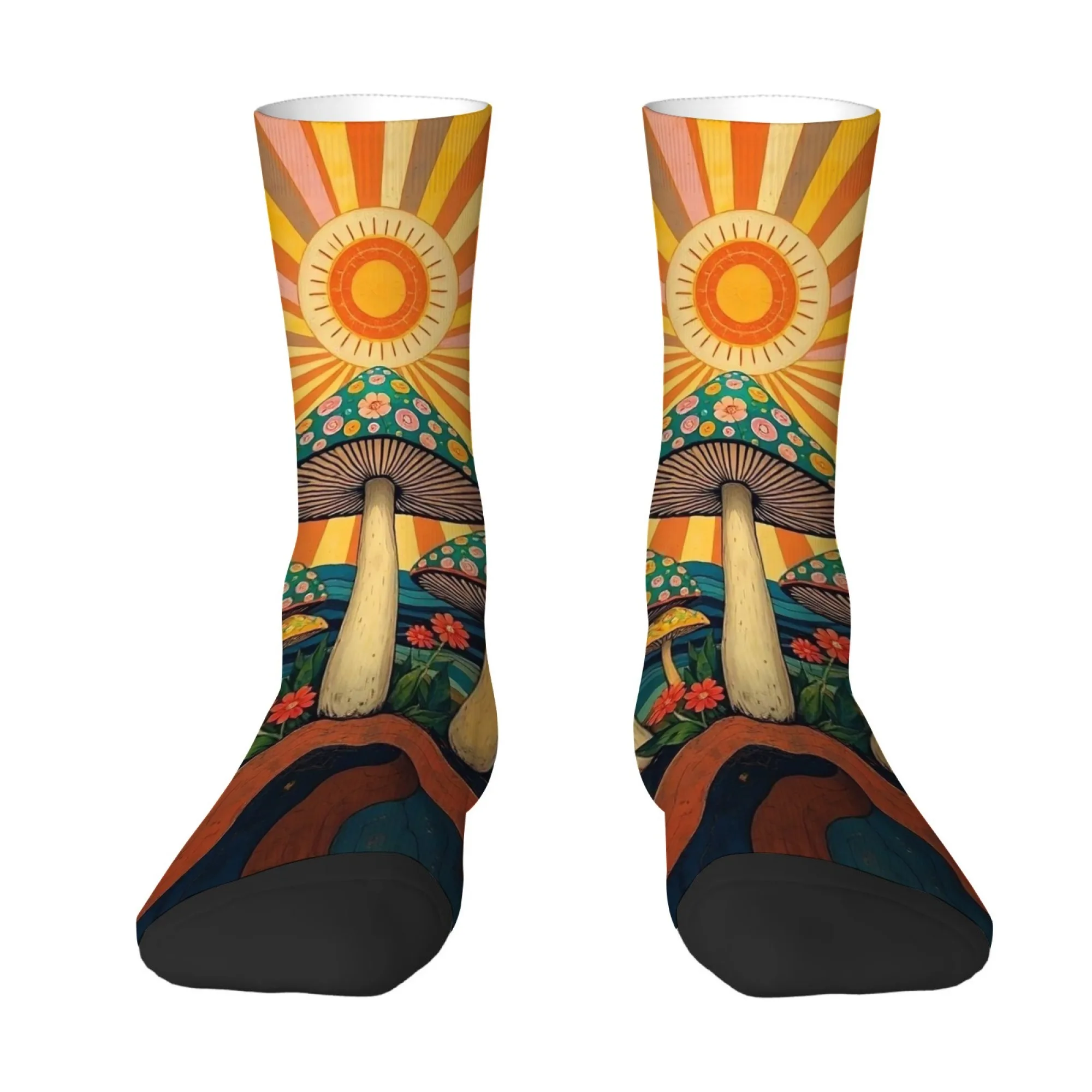 

Psychedelic Art Mushroom Men's Socks Retro Hippie Style Casual Sports Socks Elastic Breathable Non-slip Fun Happy Socks Gifts