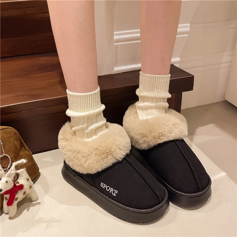 المرأة الشتاء الفراء الأحذية الذكور حذاء من الجلد منصة النعال المنزل الدافئة موضة في الهواء الطلق أساس سميكة الصوف الصوف أحذية بوت قصيرة #1