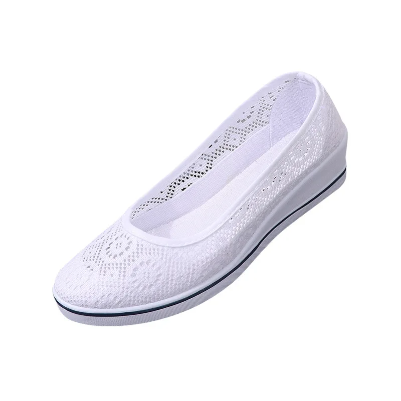 White Lace Hollow Breathable Little White Shoes Flat Mid Wedge Heel Women\'s Summer Beauty Shoes Size 34-41 White Sneakers Women