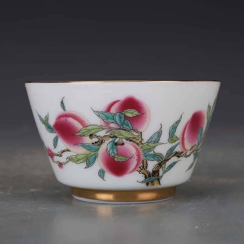 

Genuine antique Qing Dynasty famille rose porcelain tea cup with five - peach pattern for collection