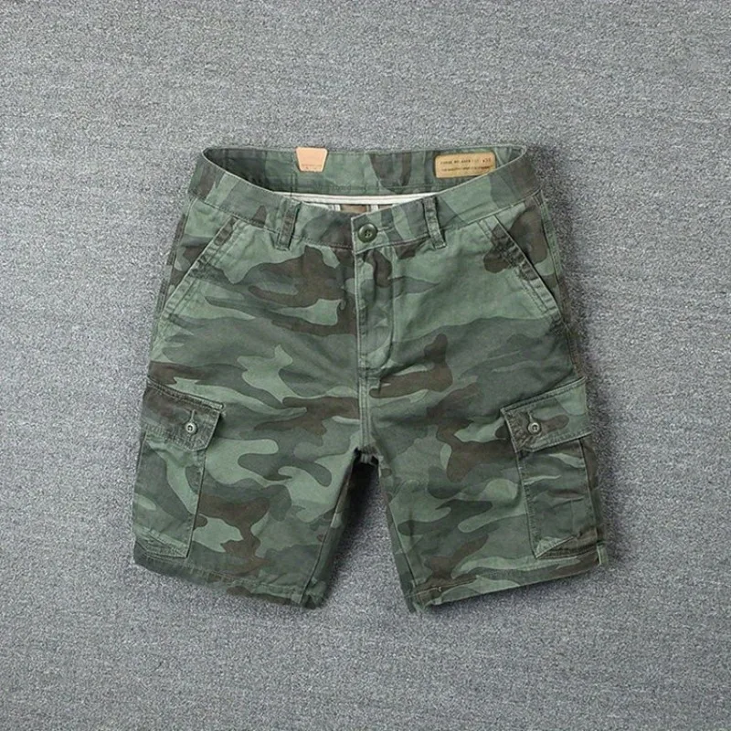 Camouflage Tooling Shorts Men's Pure Cotton Short Pants Trendy Brand Loose Straight Washed Trendy Men's Casual Cargo Short Pants