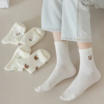5 Paar gemischte einfarbige Teddybär-Studenten-Sportsocken für Damen, neu, lässig und vielseitig