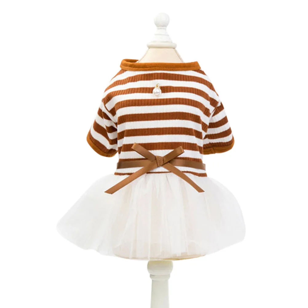 

Stripe Gauzy Cotton Dog Skirt Coffee Size Breathable Pet Clothes Dress for Small Dogs Outdoor Activities Puppy Supplies