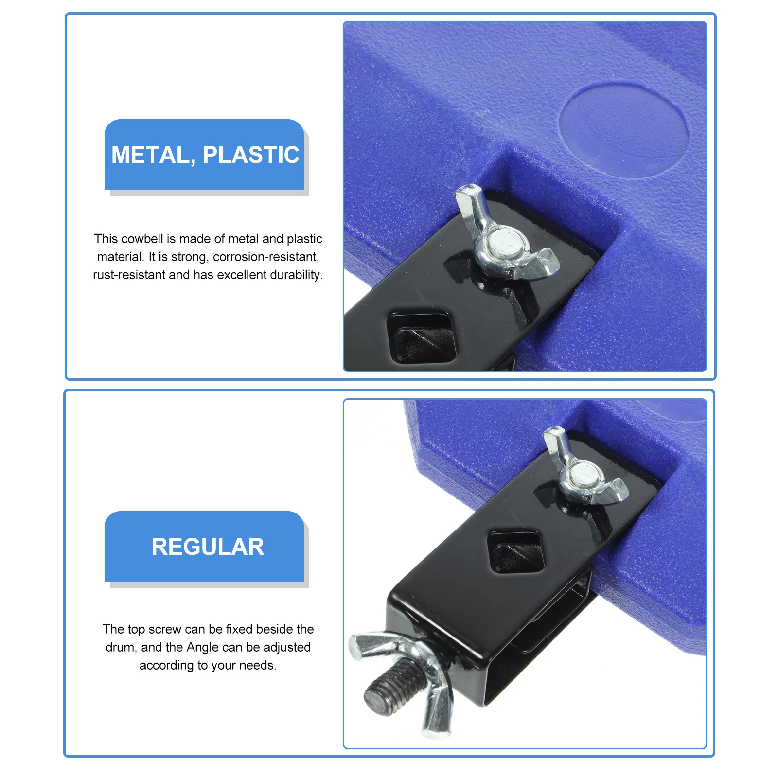 

Metal ABS Cowbell Colorful Noise Maker Clapper Adjustable Angle Drum Instrument Durable for Kids Music and Percussion