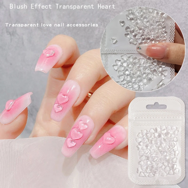 

100Pcs Clear Love Heart Nail Art Charms Transparent Crystal Resin Nail Decors Jelly Rhinestone Blush Effect Jewelry for Manicure