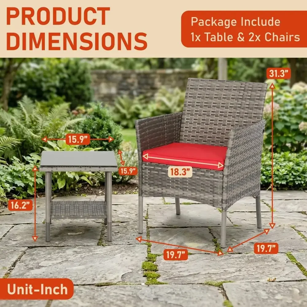 3 Pieces Patio urniture Outdoor Bistro Set Outdoor&Indoor Contion Set Coee Table Chairs Set or 2 with Water-Resistant Cushions o view 2