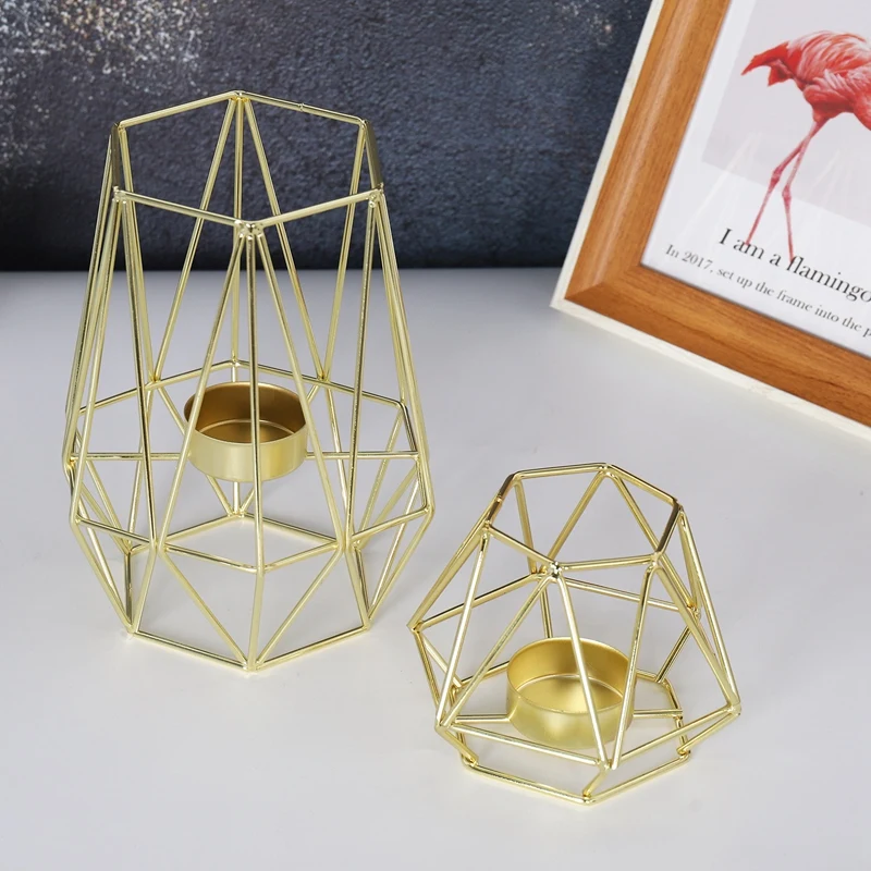N85R-거실 및 욕실 장식용 금 기하학 금속 티라이트 캔들 홀더 2개 세트 - 결혼식 및 D용 중앙 장식품