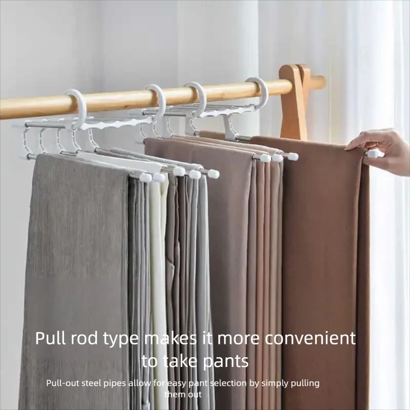 1Pc Telescopic Folding Pants Rack 5 In 1 Multi-Layer Pants Rack Pants Hanger Household Magic Pants Clip Wardrobe Storage Tools