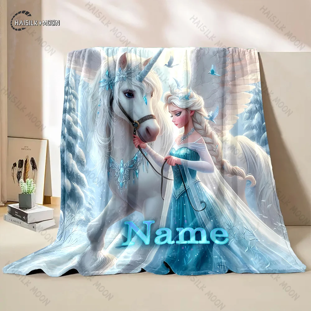 1pc nome personalizado disney congelado princesa elsa cobertor impresso, multi-uso para todas as estações para cochilo, acampamento, viagens, sofá máquina lavável