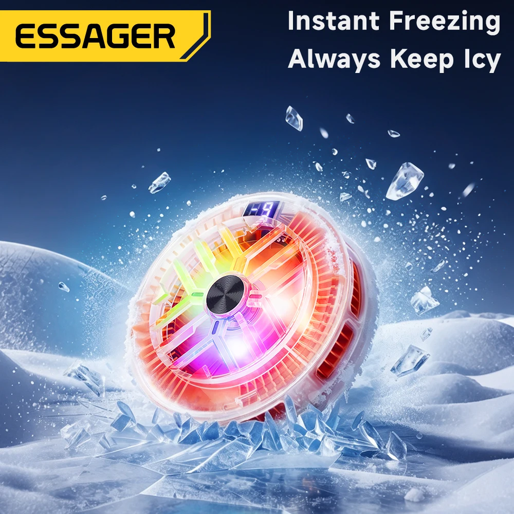 Essager Magnetic  Back Clip 2 in1 Phone Cooler Back Clip Smart Digital Screen Display RGB Light Mute Cooling Fan for iPhone live view 2