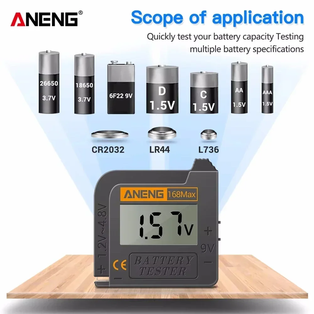 디지털 리튬 배터리 체크 무늬 부하 범용 테스트 도구 배터리 테스터 버튼 셀 테스터 Aneng 배터리 미터 168max