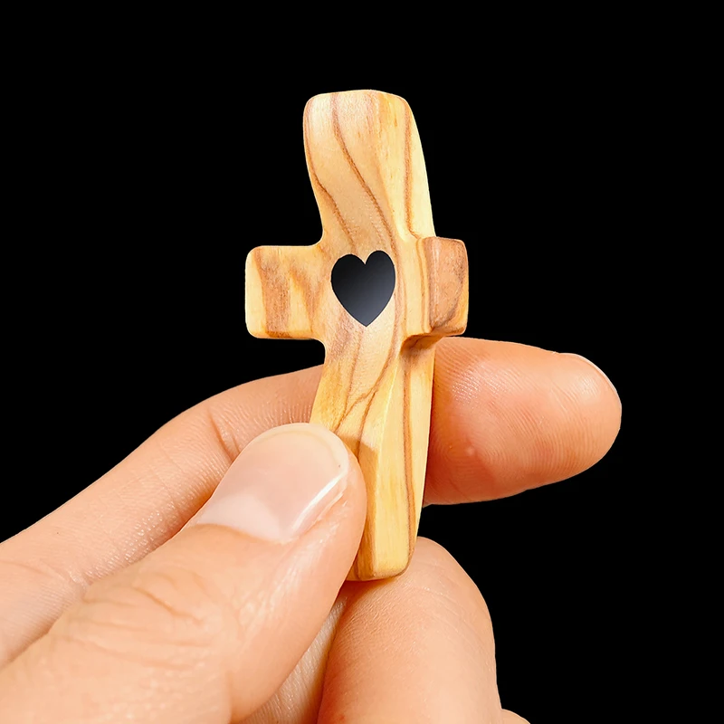 Crocifisso in legno Comfort Holding Cross Pocket di piccole dimensioni palmare preghiera cristiana croce sollievo dallo Stress regalo di