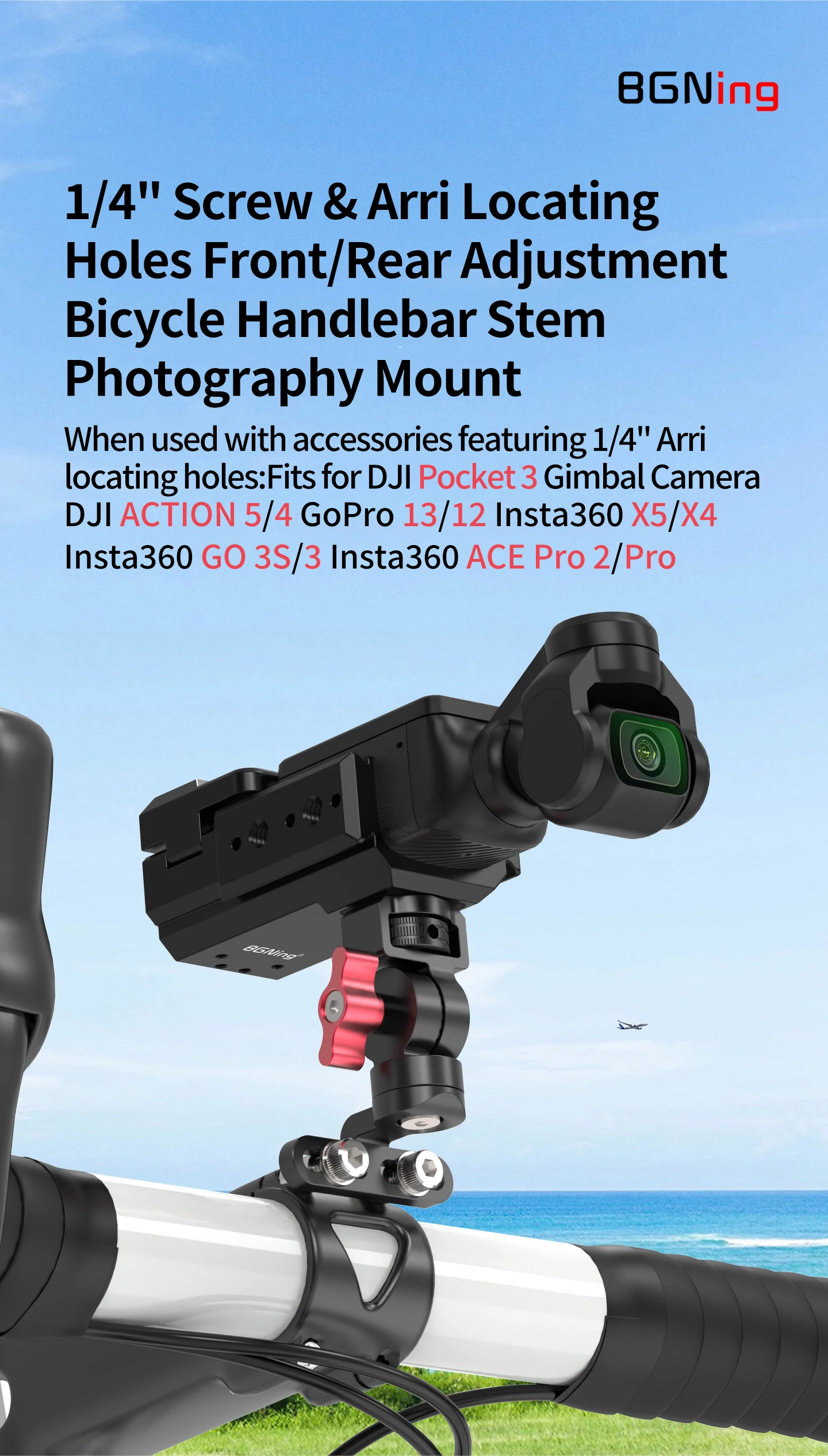 1/4 Schraube Fahrrad Vorbau Kamera Halterung Verstellbare Halterung für GoPro 13 DJI OSMO 360 Action Pocket3 Insta360 Fahrrad Lenker Ständer – Detail 29
