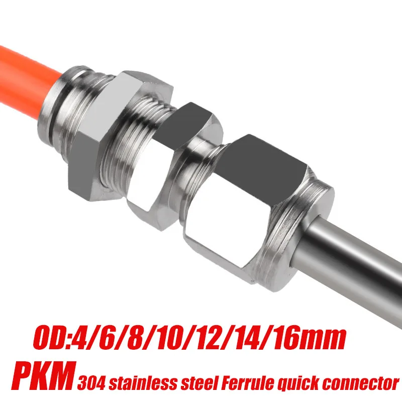 

304 Stainless Steel Pneumatic Quick Connector 6 8 10 12 14 16mm Straight Bulkhead Barb Ferrule Conversion Quick Plug Fitting