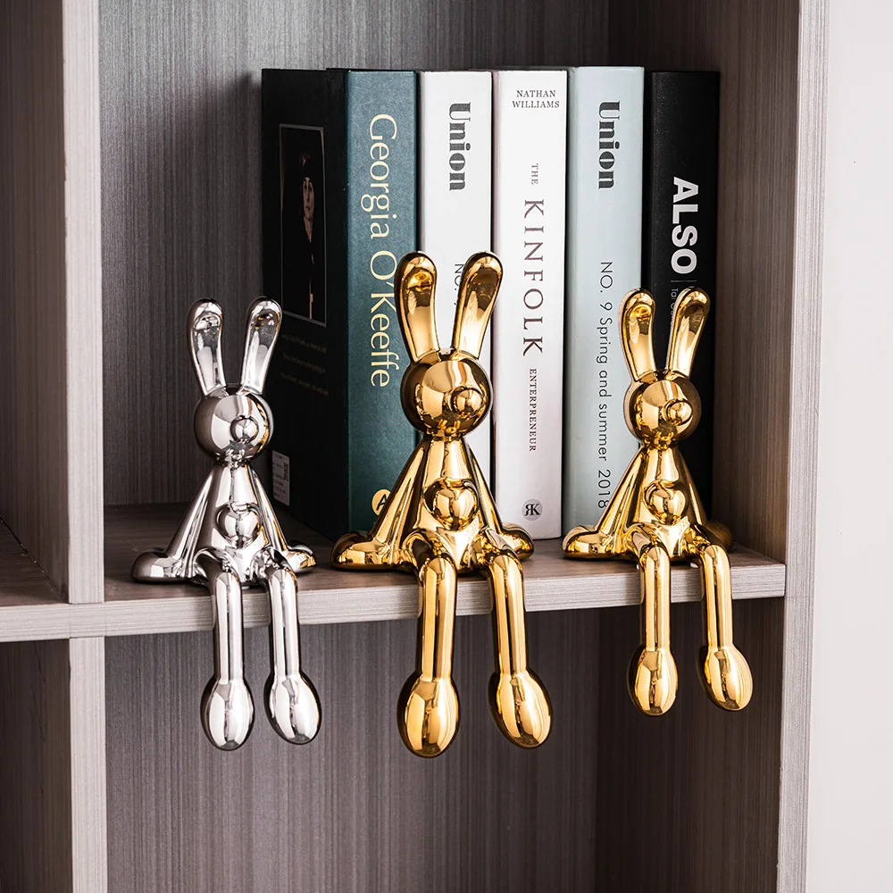 Light Luxury Ceramic Electroplated Love Rabbit Ornament Modern Home Office Living Room Decoration Wine Cabinet TV Cabinet Decor