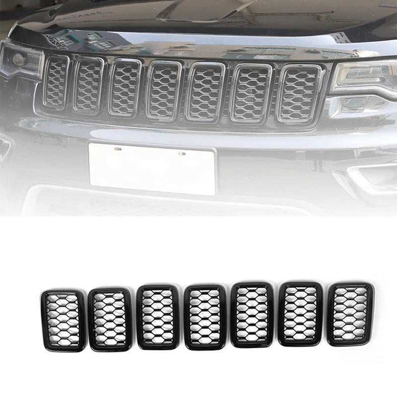 

7Pcs Front Grille Grill ,Grill Cover Trim Kit For 2017-2019 Jeep Grand Cherokee Carbon Fiber