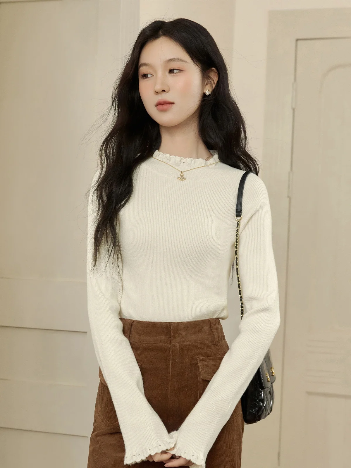 

Ele Long Sve round Ne Knitted Sweater Women's Faion Autumn New Sle Warm Sun Winter Season