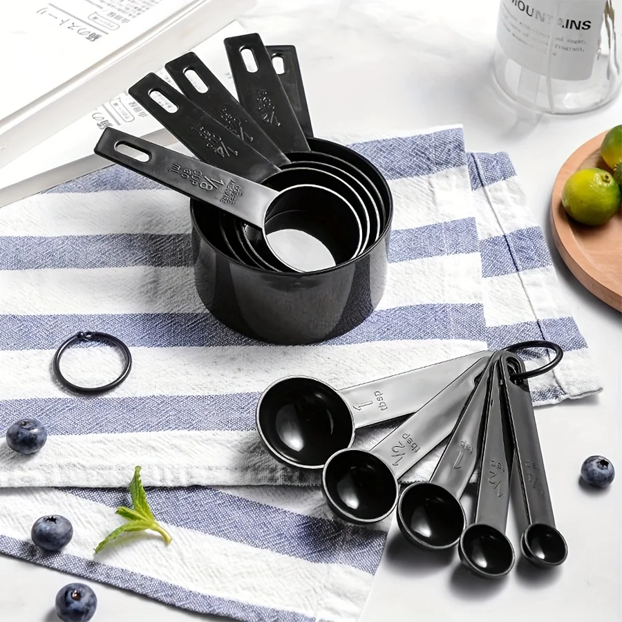 10-Piece Plastic Measuring Cup & Spoon Set, Kitchen Measurement Spoons with Graduated Handles, Coffee Scoops, Seasoning Spoons