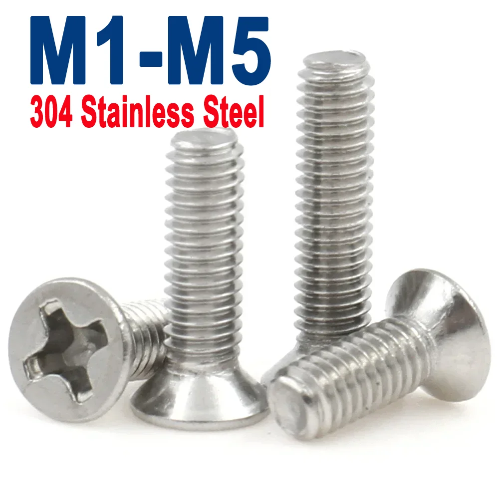 

20-200pcs M2 M2.5 M3 M3.5 M4 M5 304 Stainless Steel Cross Phillips Flat Countersunk Head Screw Bolts Machine Length:3-50mm
