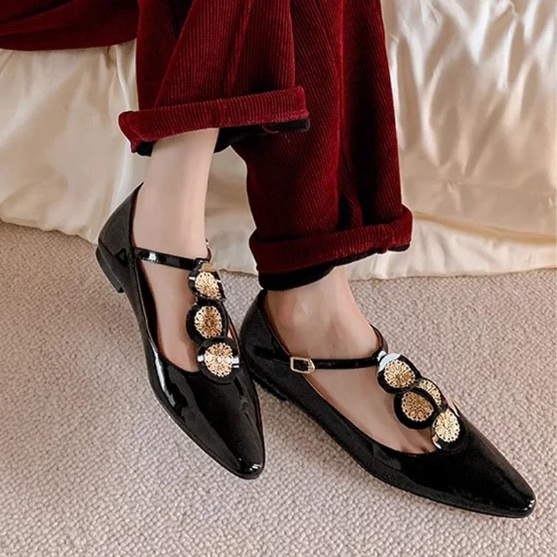 Luxury Rome Shoes Women Elegant Shallow Shoes Summer New Pointed Toe Retro Shoes Designer Dress Walking Flats Mujer Zapatillas