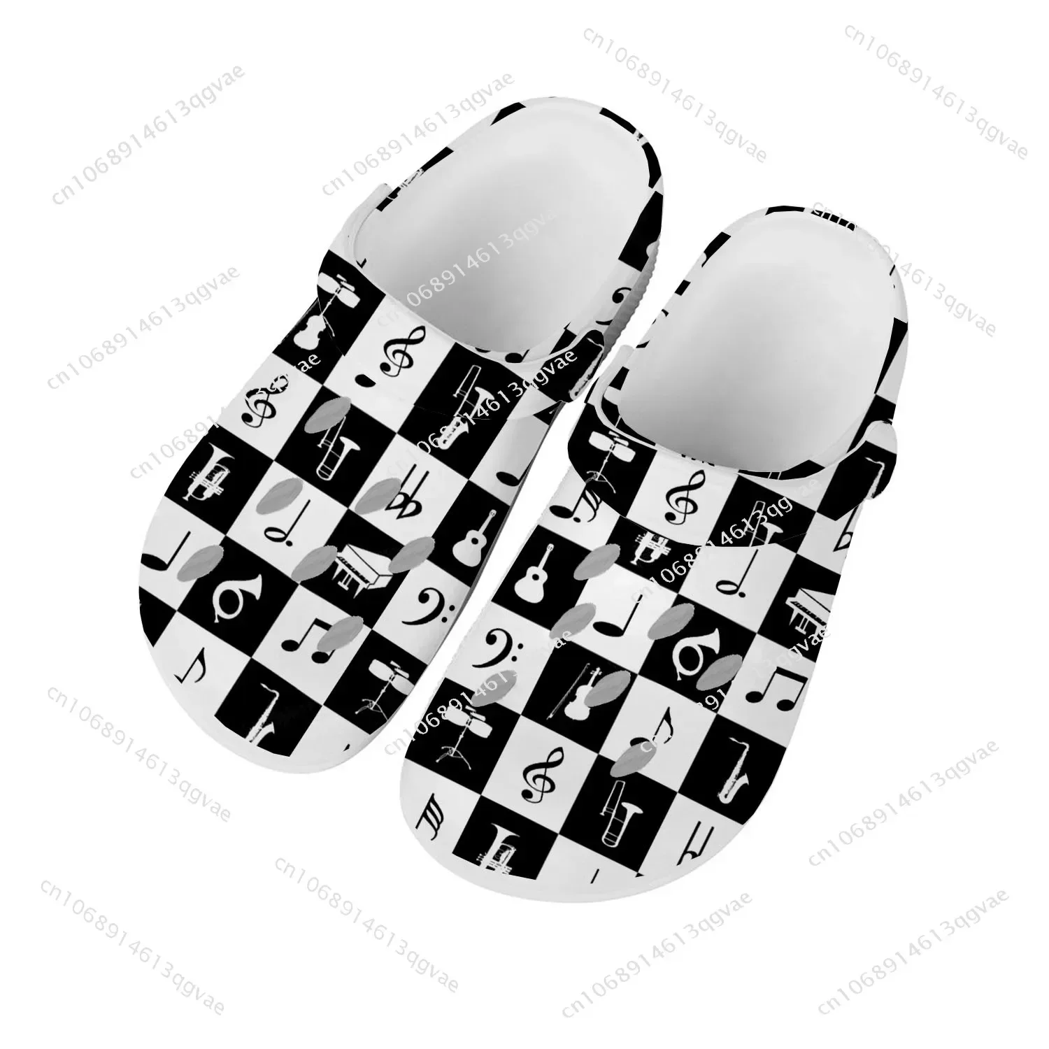 Musical Notes Pattern Home Clog Mens Women Youth Boy Girl Sandals Shoes Garden Bespoke Customized Shoe Beach Hole Slippers White