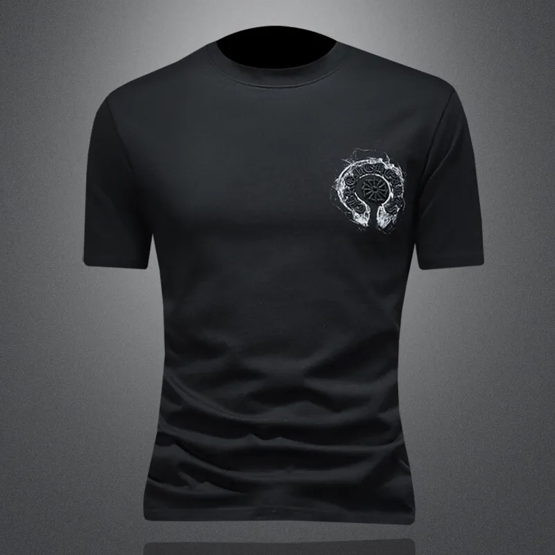 

Summer 2026 Men's ort Sve T-irt Wide Ne Embroidered Faion Urban Polyester Cotton Blend Non-fading round Ne Lette...