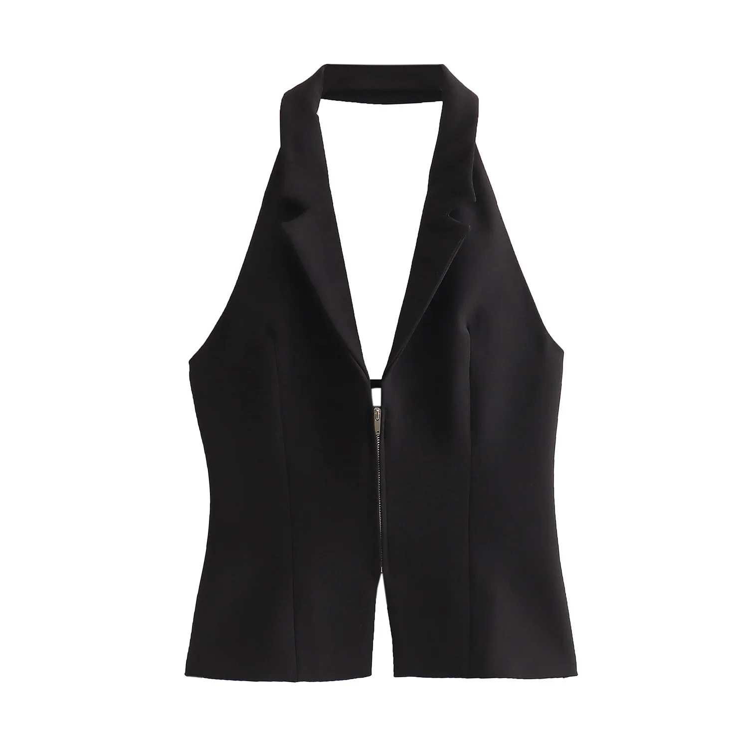 

Spring Womens V-neck Hanging Neck Zipper Waistcoat Vest