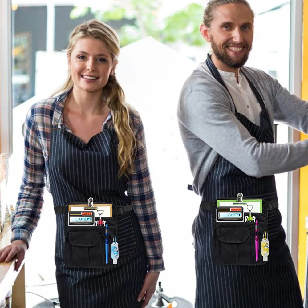 Multi-Function ร้านอาหาร Waiter ทํางานเอวกระเป๋า Oxford ผ้า Fanny Pack ร้านอาหารปรับได้คําสั่งซื้อเข็มขัดผ้ากันเปื้อนเอวกระเป๋า