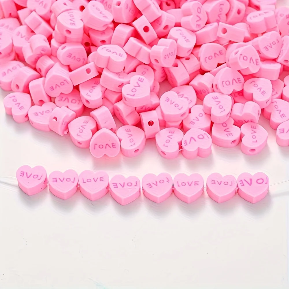 100pcs, Pink Heart-Shaped Love Soft Ceramic Beads, DIY Production for Valentine's Day Items