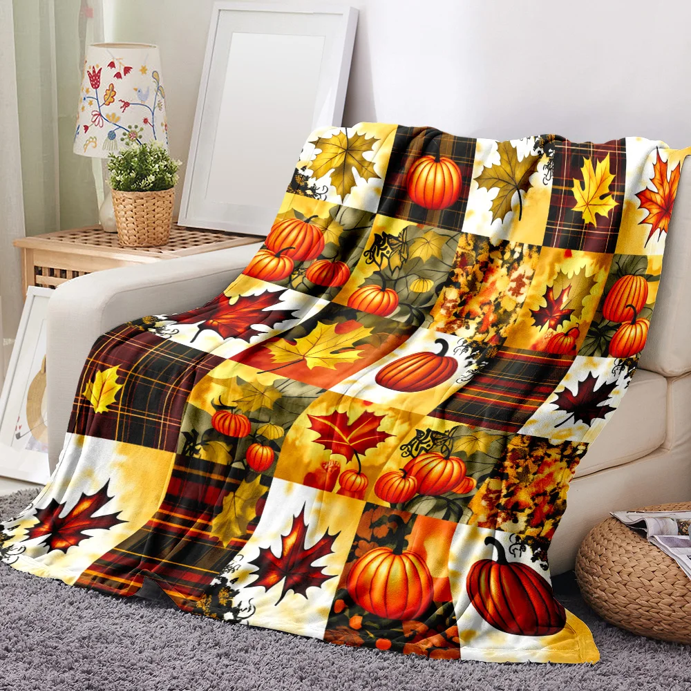 1pc Fall Pumpkin and Maple Leaf Print Blanket, Super Soft, Perfect for Halloween Decor; Perfect for Sofa, Bed, or Chaise