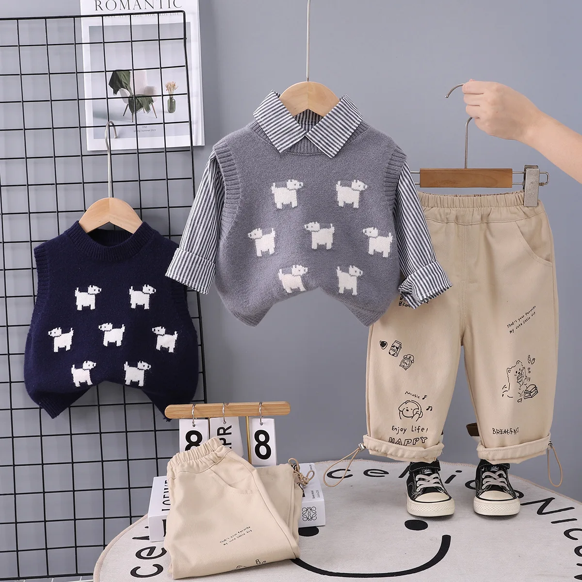 Boys Clothes Sets Spring Autumn 2026 Children Knitted Vest Shirts Pants 3pcs Fashion Suit For Baby Tracksuit Kids Outfit Toddler
