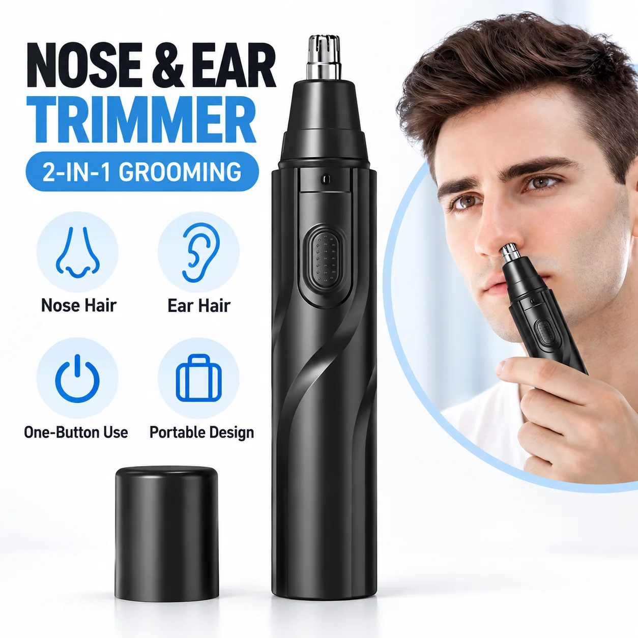 Professional Electric Nose & Ear Hair Trimmer, Battery-Powered Removable Portable Design, Suitable for Men & Women to Trim Nose Hair, Ear Hair, Eyebrow and Facial Hair, Perfect Father’s Day Gift
