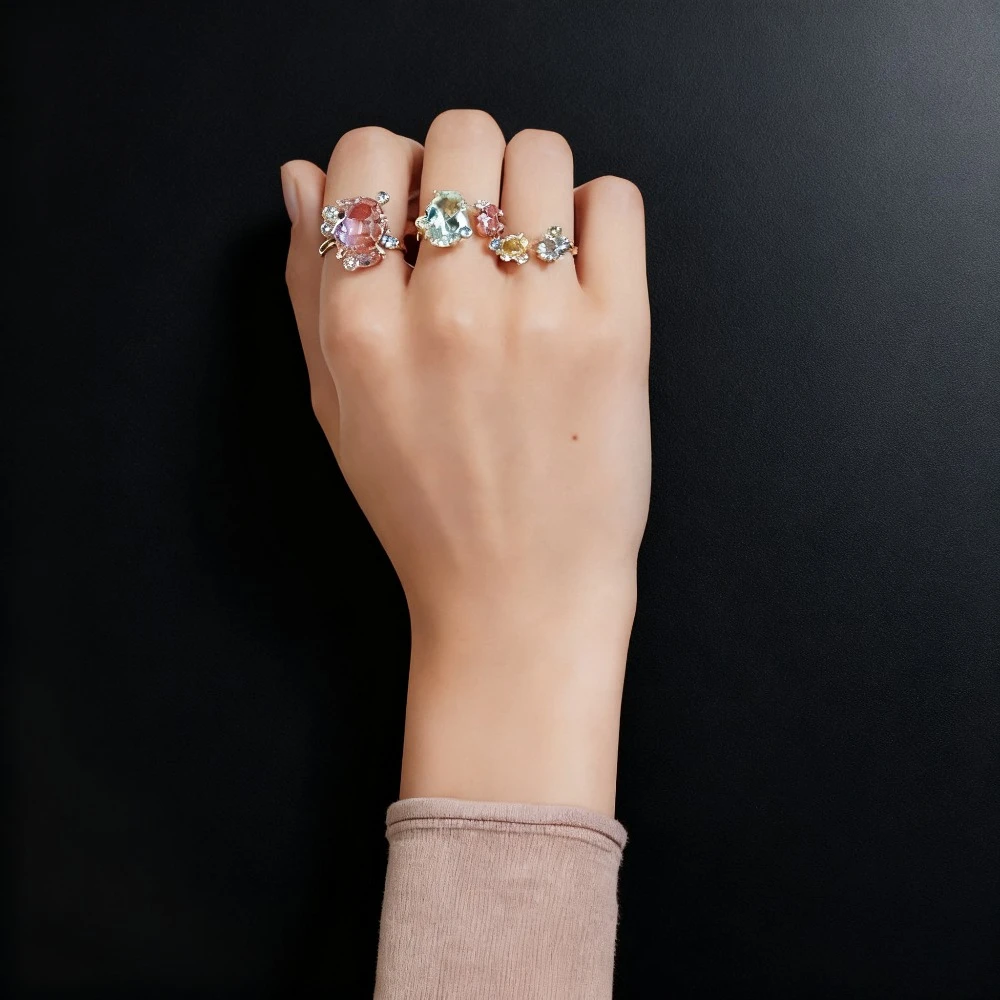 

2025 New Elegant accessories Colourful Crystal Women's 3 - piece Ring Set, Eye - catching, Flaunting Fashion Style