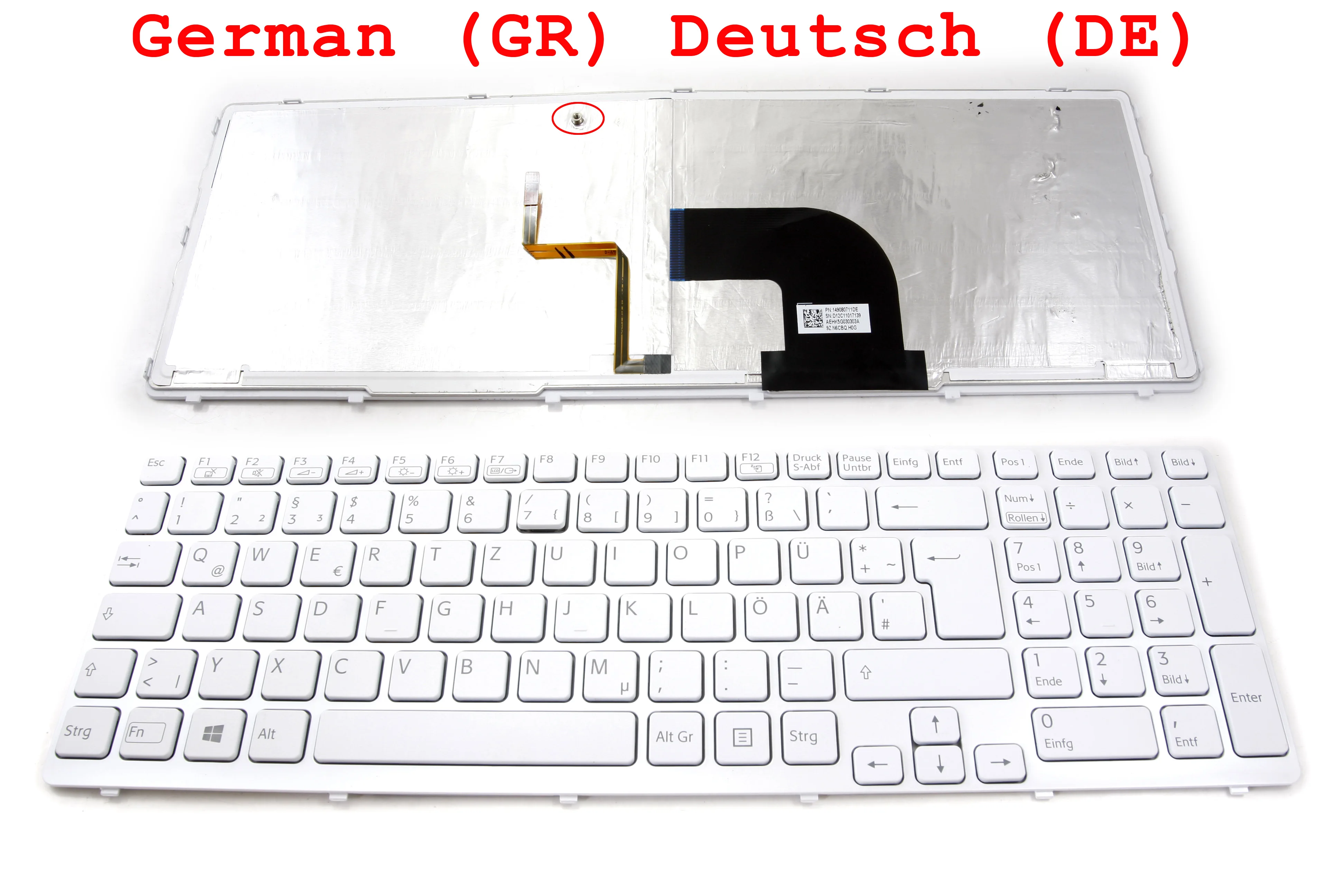 QWERTZ New Laptop Keyboard for Sony Vaio SVE15 SVE 15 SVE1511 White with Backlight 9Z.H6CBQ.H0G 149080711 German GR Deutsch DE