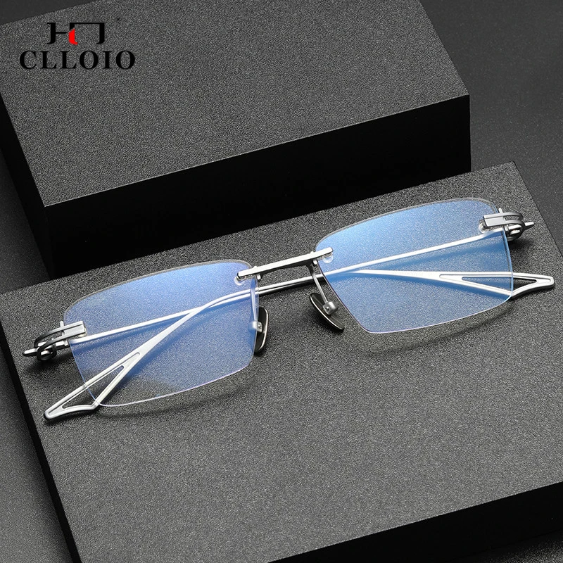 CLLOIO Pure Titanium Eyeglasses Frame Men Business Rimless Square Prescription Glasses Ultralight Optical Glasses Frames Act-Six