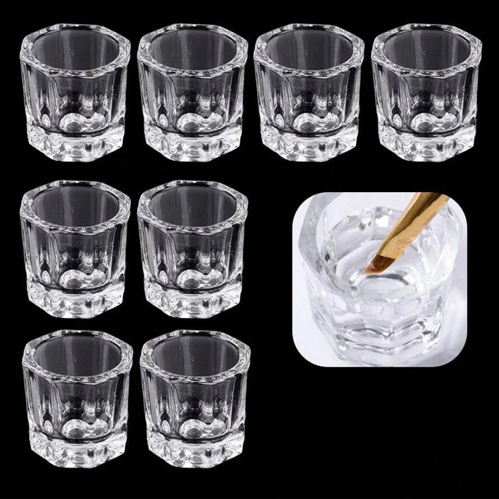 Mini Crystal Glass Clear Acrylic Small Octagonal Powder Liquid Nail Cup Nail Brush Cleaning Liquid Mixing Bowl Tool