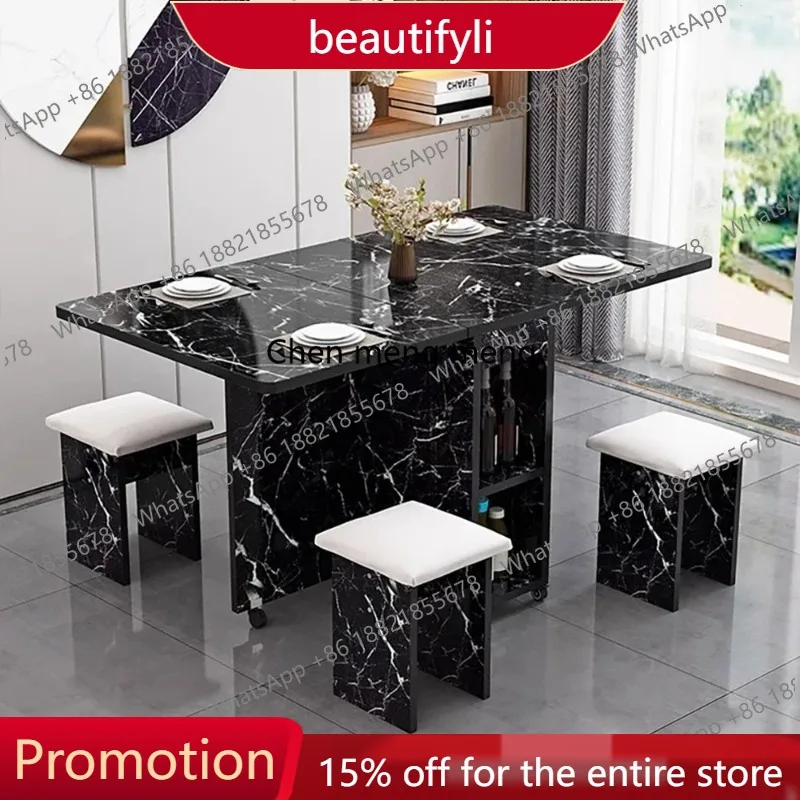 01A Mesa de Comedor Italiana de Lujo, Estilo Nórdico Simple, Plegable, Juego de Mesa de Comedor con 4 Sillas, Muebles de Cocina, Sillas de Comedor
