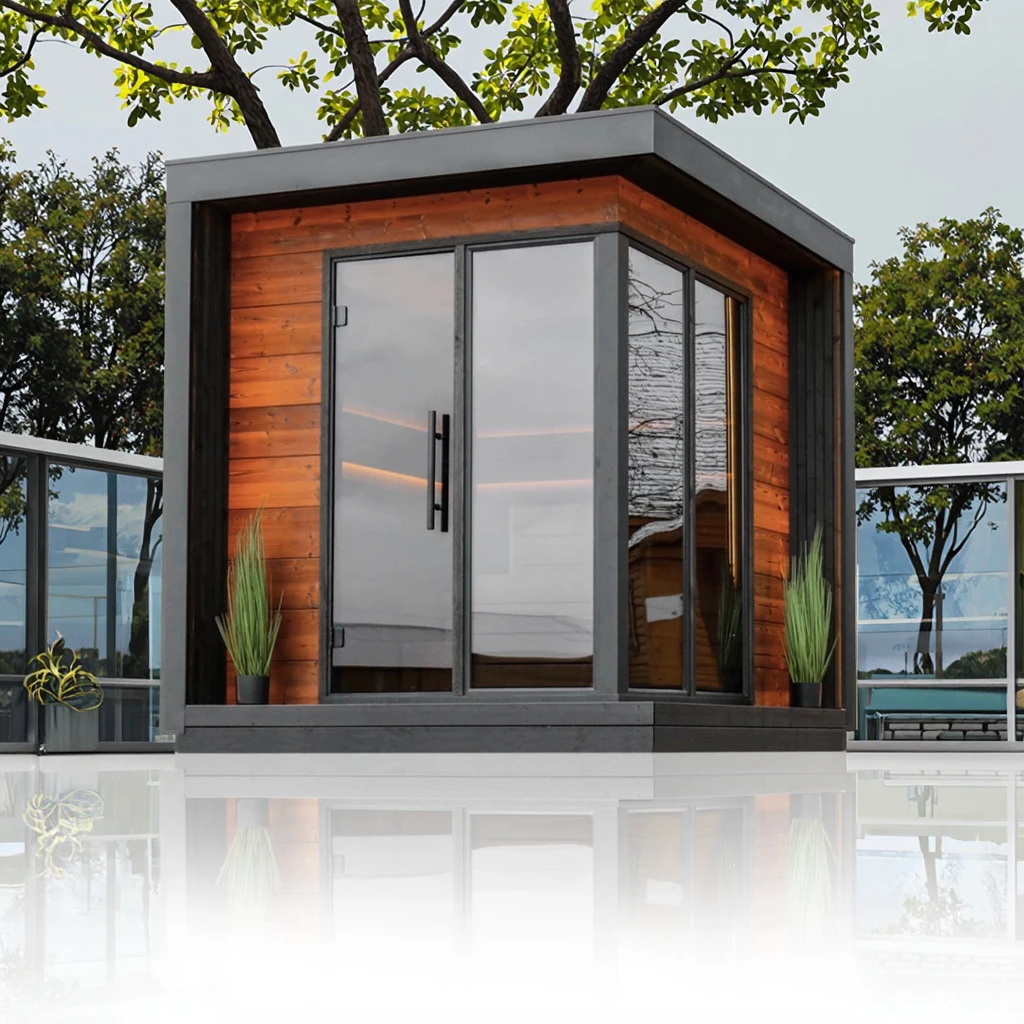 

Настраиваемая современная большая уличная сухая паровая сауна из массива дерева Hemlock, емкость 4-6 человек для использования в саду виллы