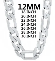 Collar de plata de ley 925 para hombre, cadena cubana clásica de 12MM, abalorio de 18 a 30 pulgadas, joyería de alta calidad para boda