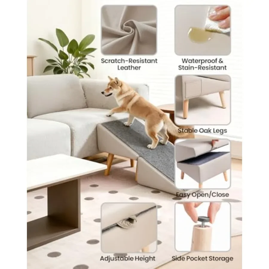 Dog Ramp for Couch Bed, 2-in-1 Dog Stairs for Small and Medium Dogs Cats, 16'' Indoor Pet Ramp with 23Gentle Slope, Non-Slip Fe