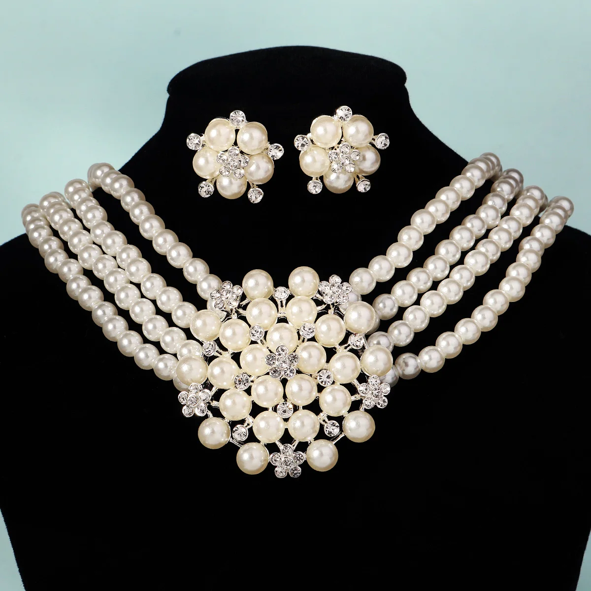 Efily Luxury Pearl Flower Necklace Earrings Set Exaggerated Jewelry Wedding Bridal Accessories Anniversary Birthday Gift