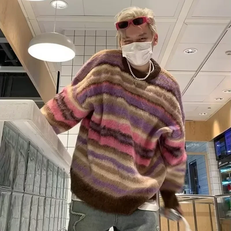 Striped Men's Knitted Sweater Men Top Round Neck Knitting Harajuku Pullovers Sweaters and Jumpers Male Hip Hop Retro Streetwear