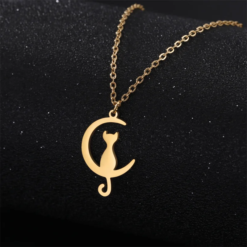 Charme Katze Anhänger Halsketten für Frauen Mädchen Schlüsselbein Mond Kette Choker Halsketten Edelstahl Party Schmuck Geschenke Zubehör – Detail 12