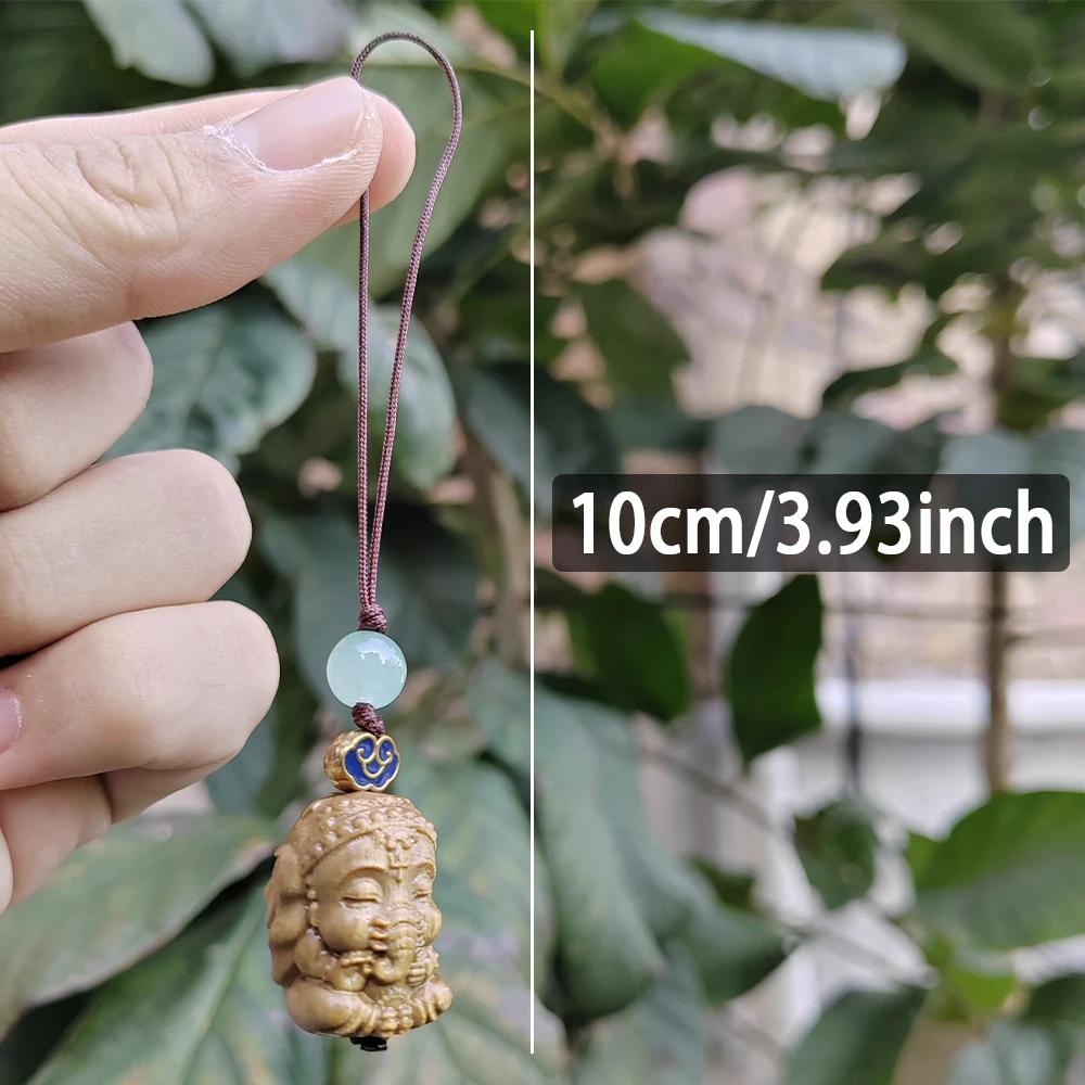 Wooden Ganesha Pendant, Hand-Carved, Ethnic Style, Modern Style. Suitable for Phone Pendants, Housewarming Gifts, Christmas Decorations, Home Decor, Bag Pendants, Back-To-School Season Gifts, Study Room Decorations, Birthday Gifts