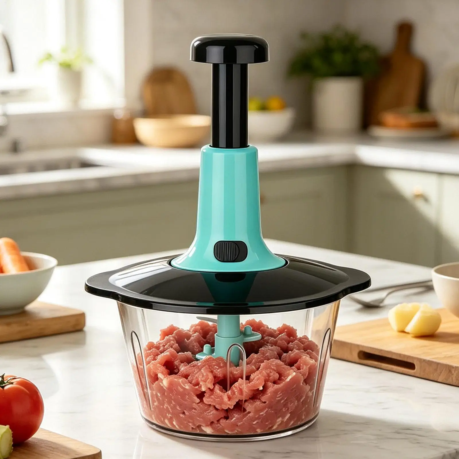2L Multifunctional Manual Food Processor with Blade Guard Easy Clean Ergonomic Handle Ideal for Vegetables Garlic Meat Tool