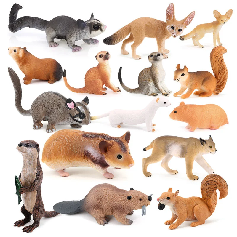 Realistic Simulation Animal Model Guinea Pig Squirrel Big-eared Fox Action Figures Models Collection Toys for Childrens Kid Gift