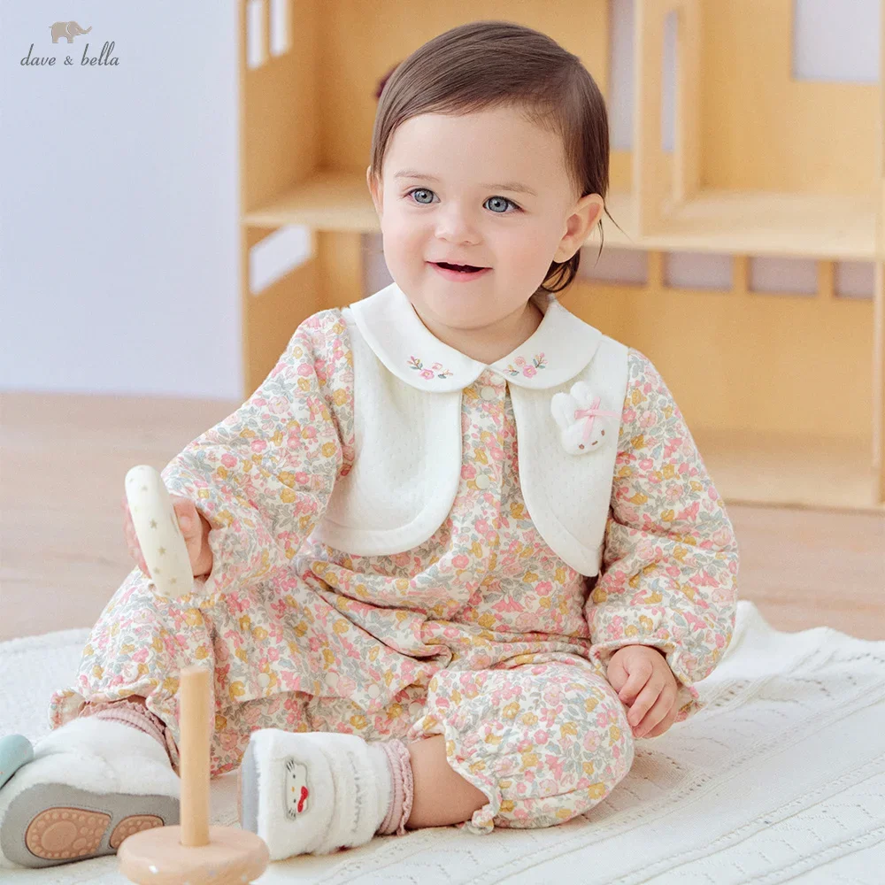 Dave Bella Newborn Creeper Autumn Girl's Romper Comfortable Cotton Floral Print Gentle Sweet Cute Baby Jumpsuit Warm DB3253365